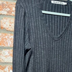 Michael Stars Black Ribbed V-Neck Top